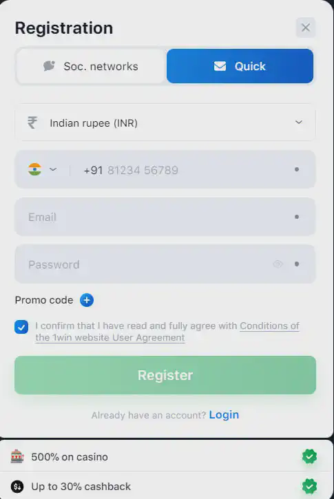 1win casino login